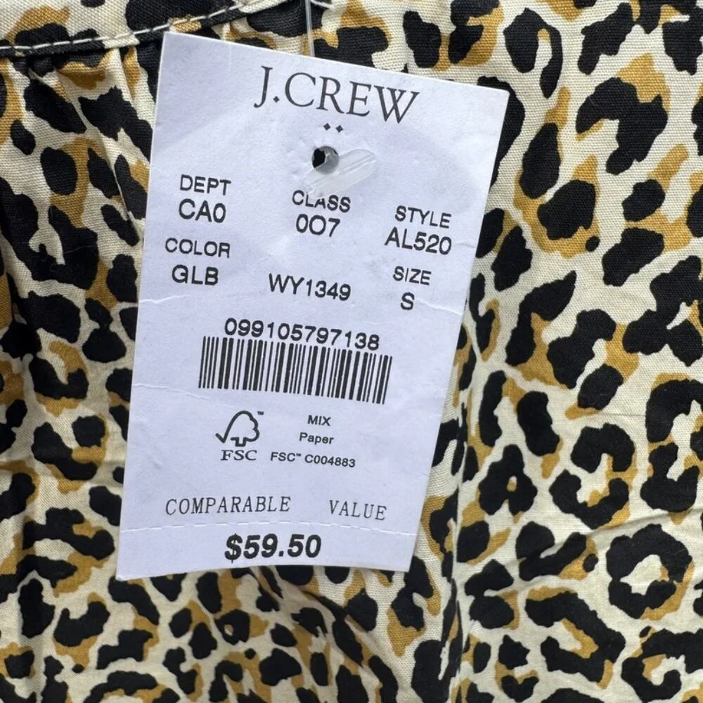 J. Crew Puff Sleeve Leopard Print Pullover Blouse Women's Size S